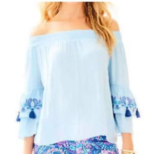 Lilly Pulitzer Blue Boho Tobyn
Tassel Off the Shoulder Top S
